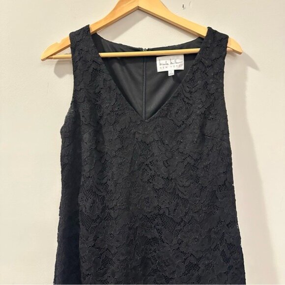 Nicole Miller Black Lace Feather Trim V-Neck Sleeveless Mini Flapper Dress Sz 8 - Picture 5 of 11